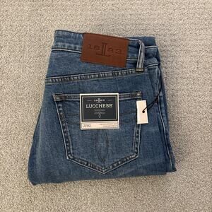 Lucchese Men’s Denim Jesse Slim Straight Jeans 33/34 Blue Medium Wash Italy NWT